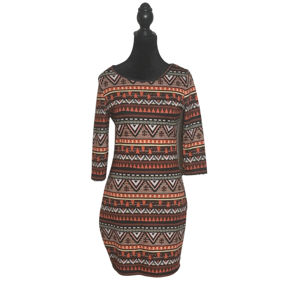 Vintage She’s Cool Western Aztec Pattern BodyCon Dress Size M